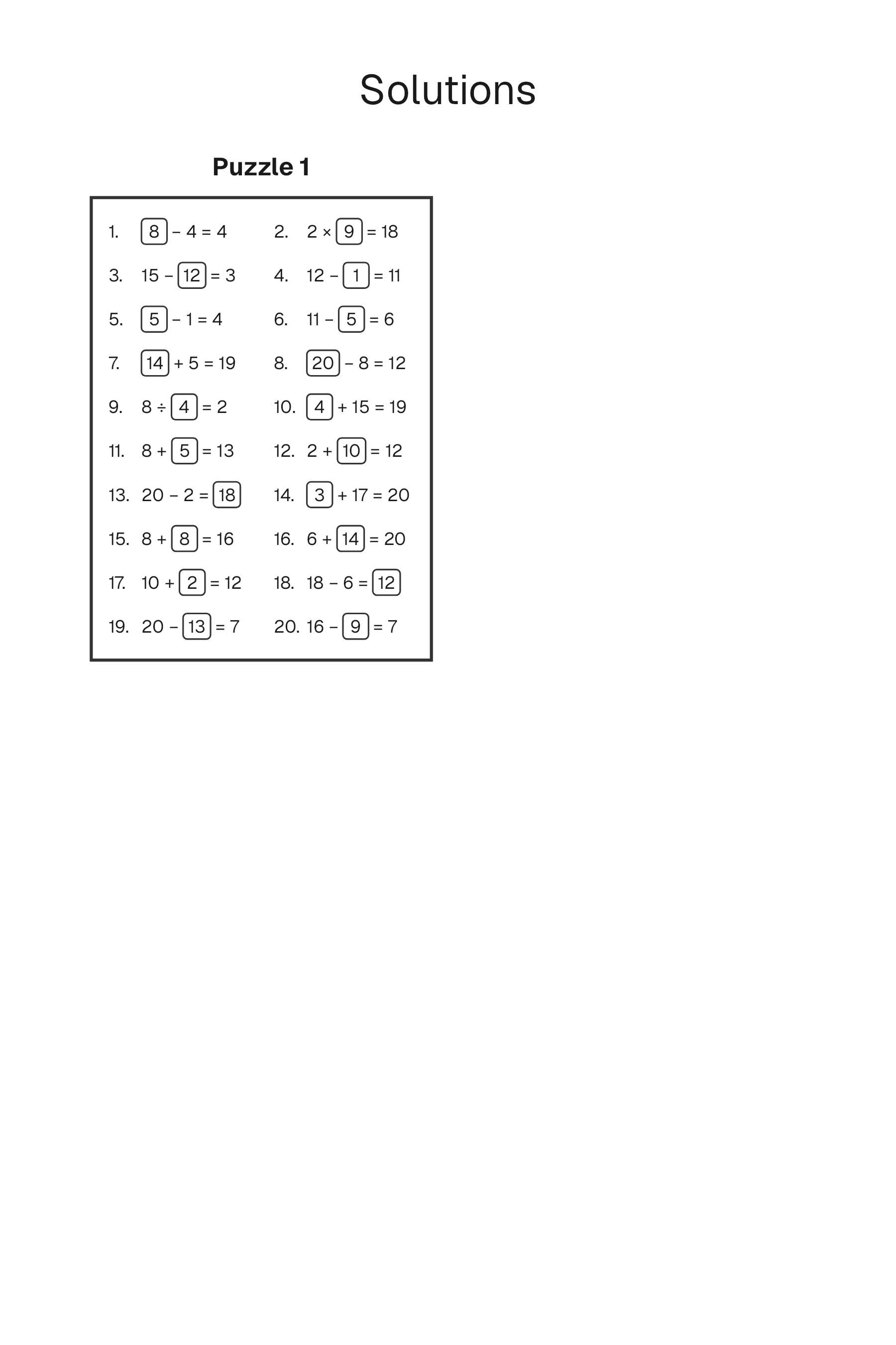 One-Step Equations solution page
