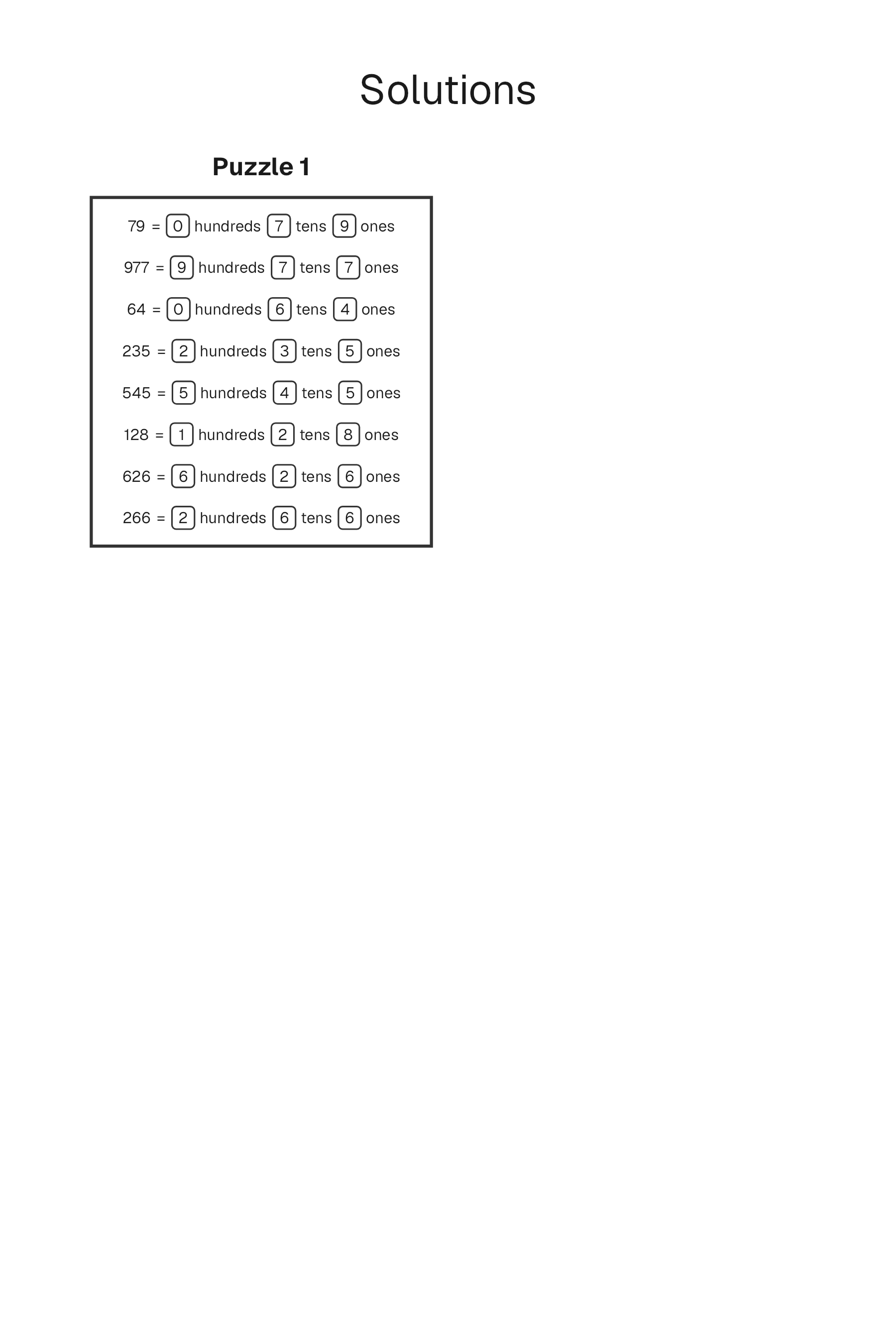 Place Value Practice solution page