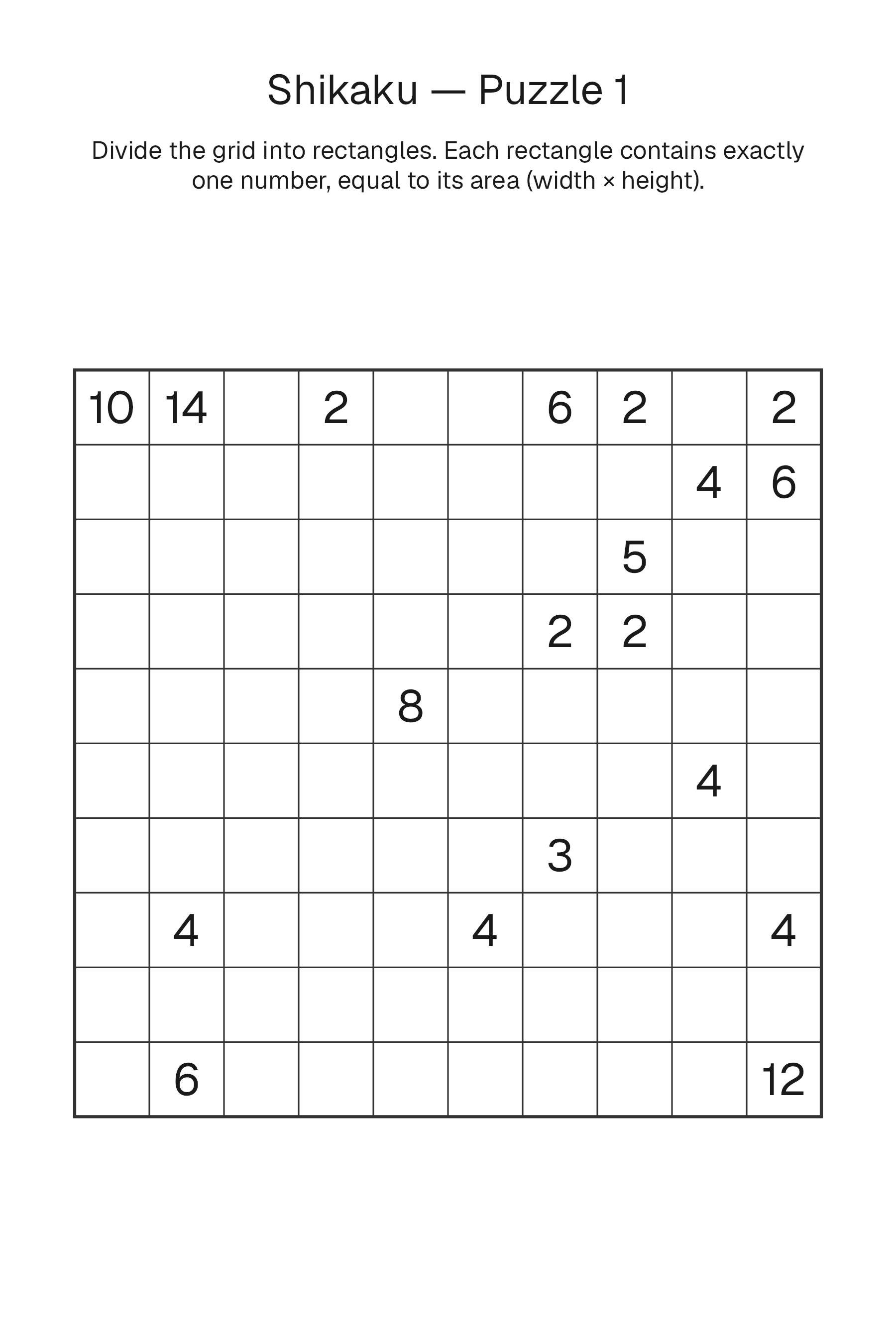 Printable Shikaku puzzle page