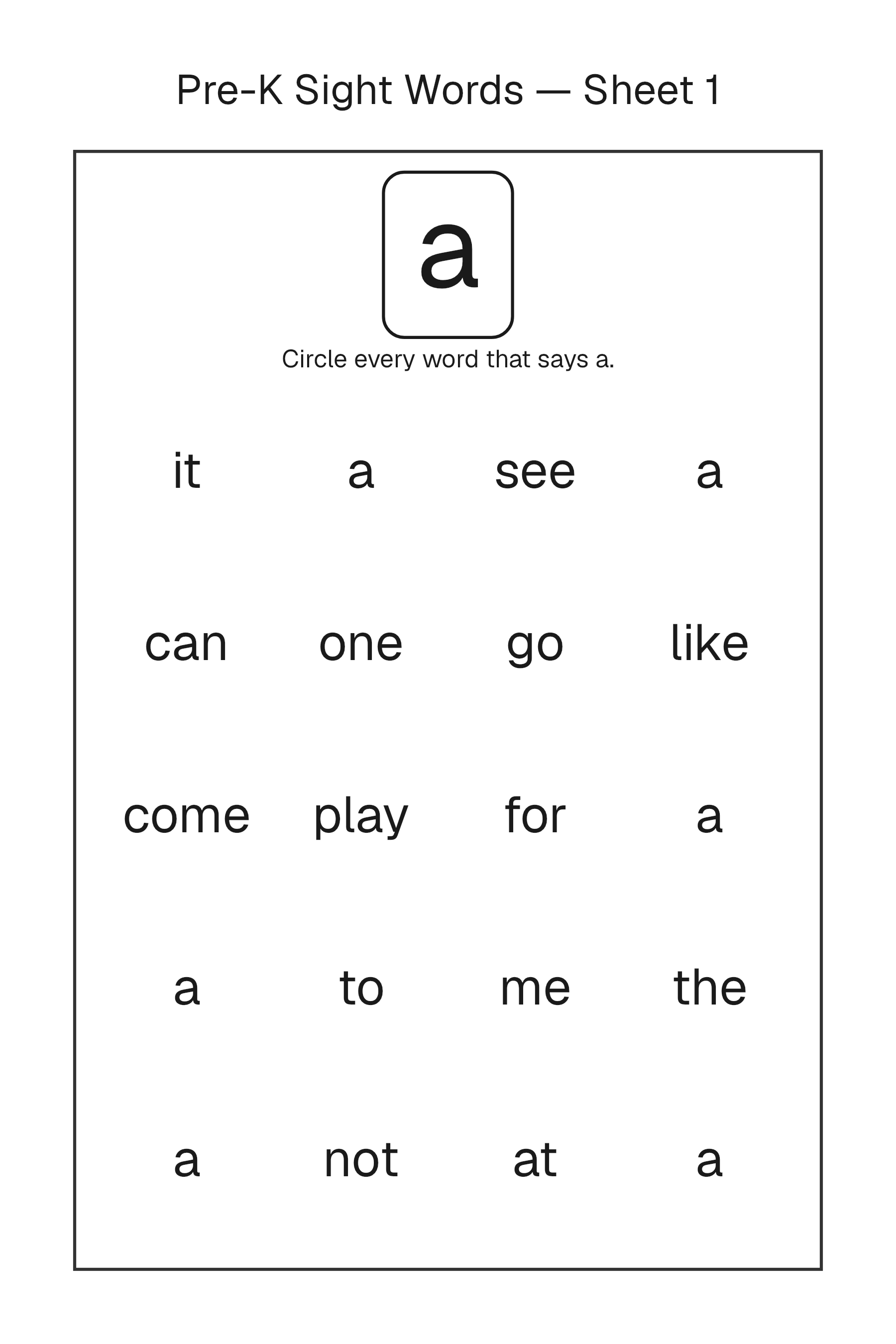 Printable Sight Word Find puzzle page