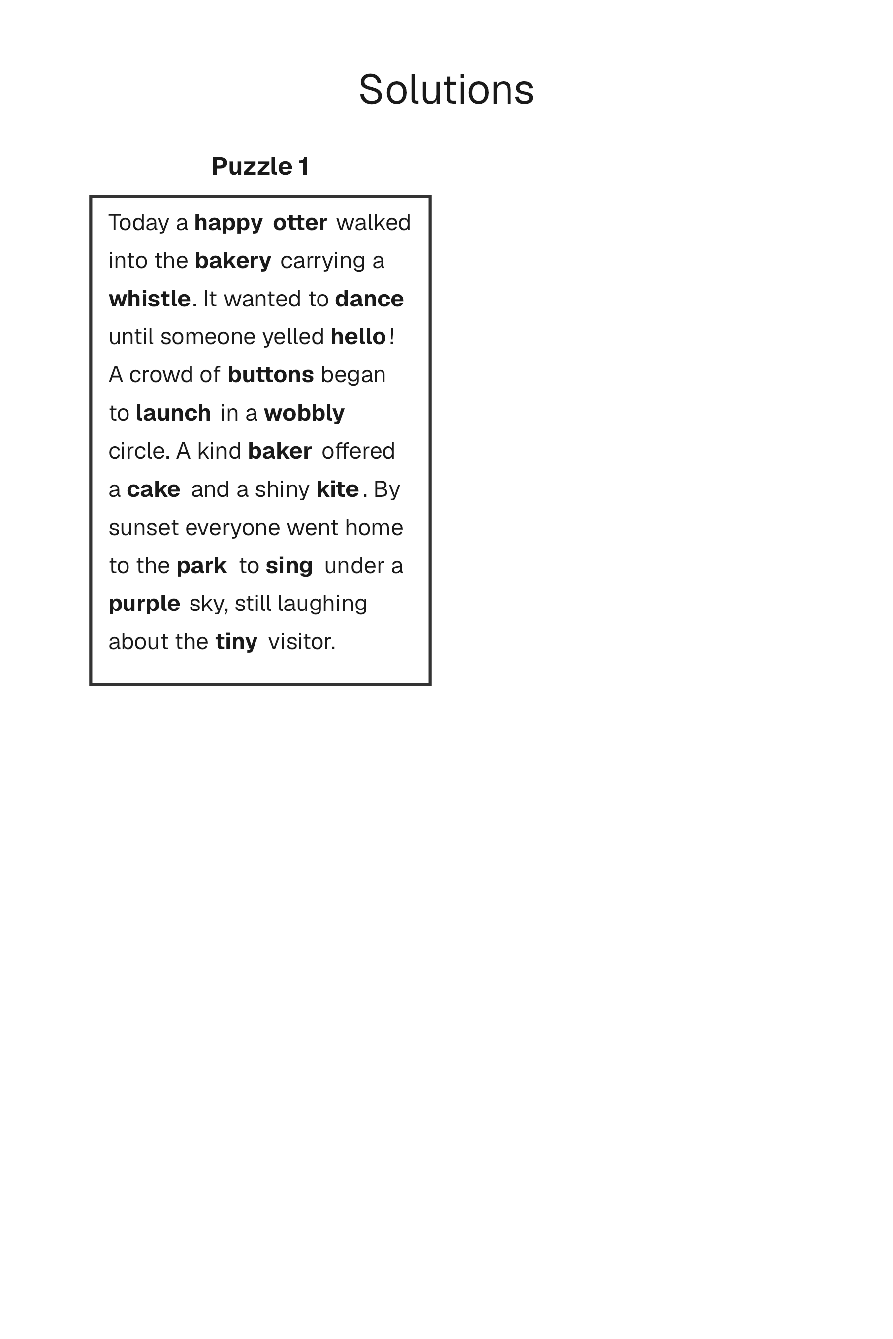 Silly Stories solution page