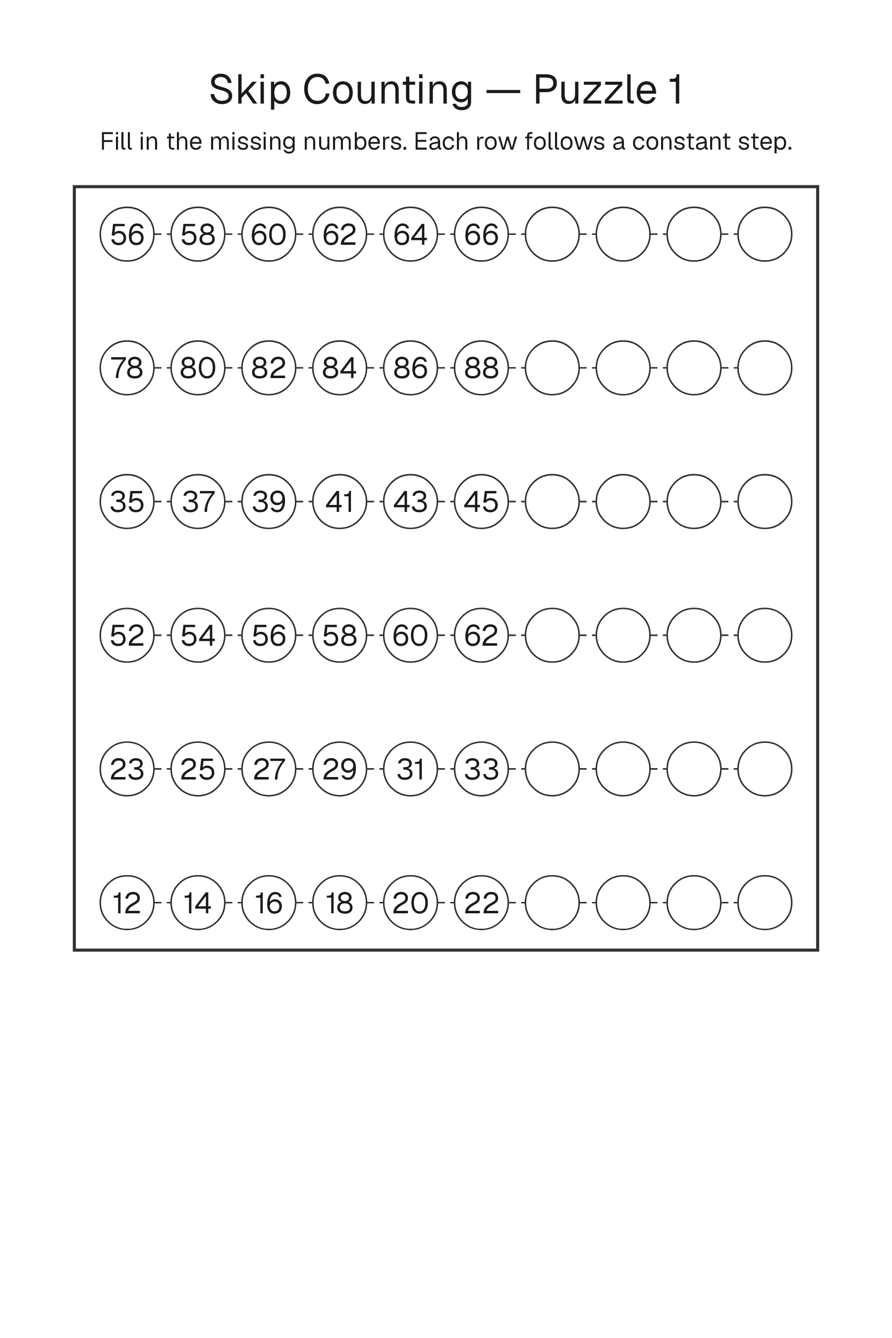 Printable Skip Counting puzzle page