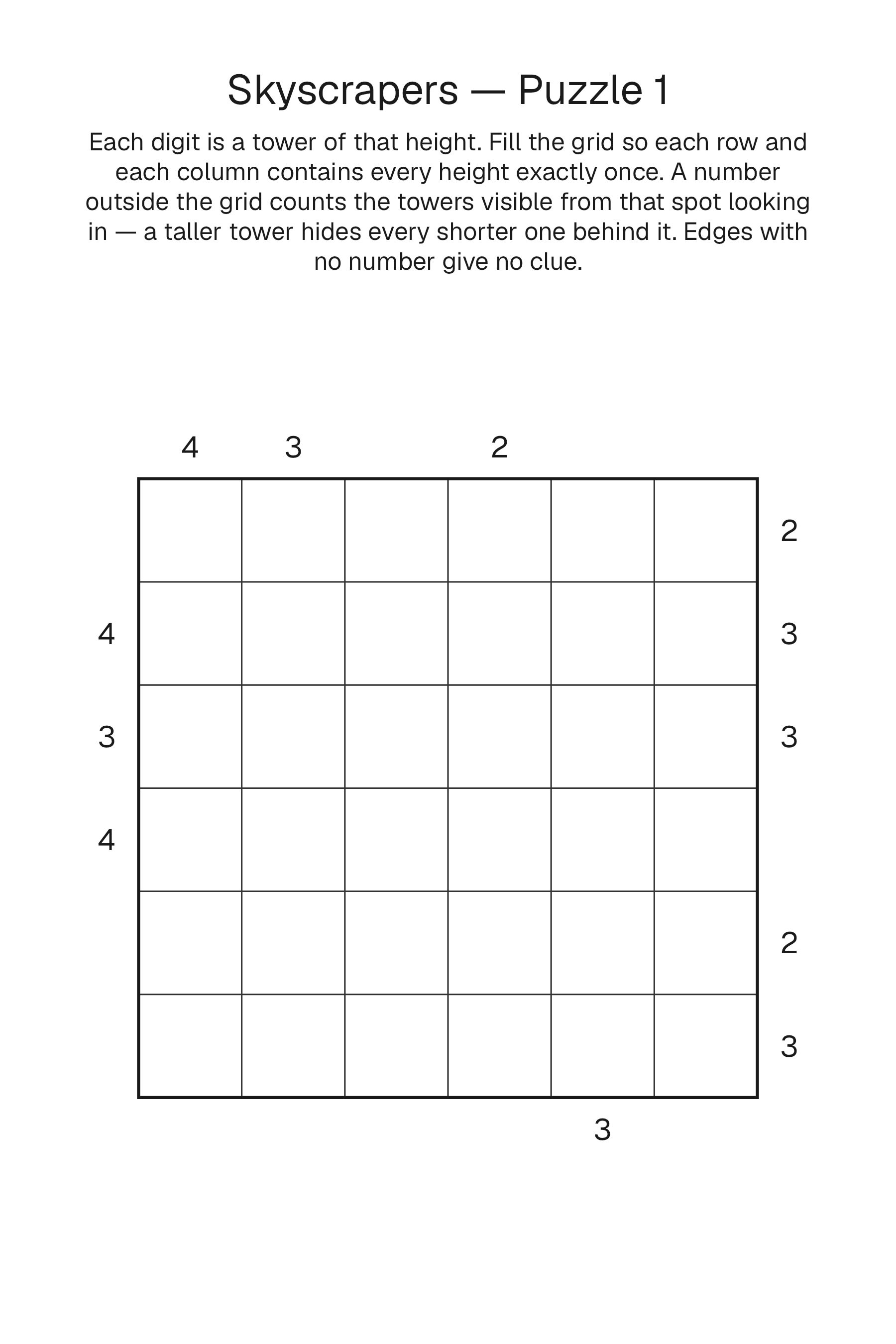 Printable Skyscrapers puzzle page