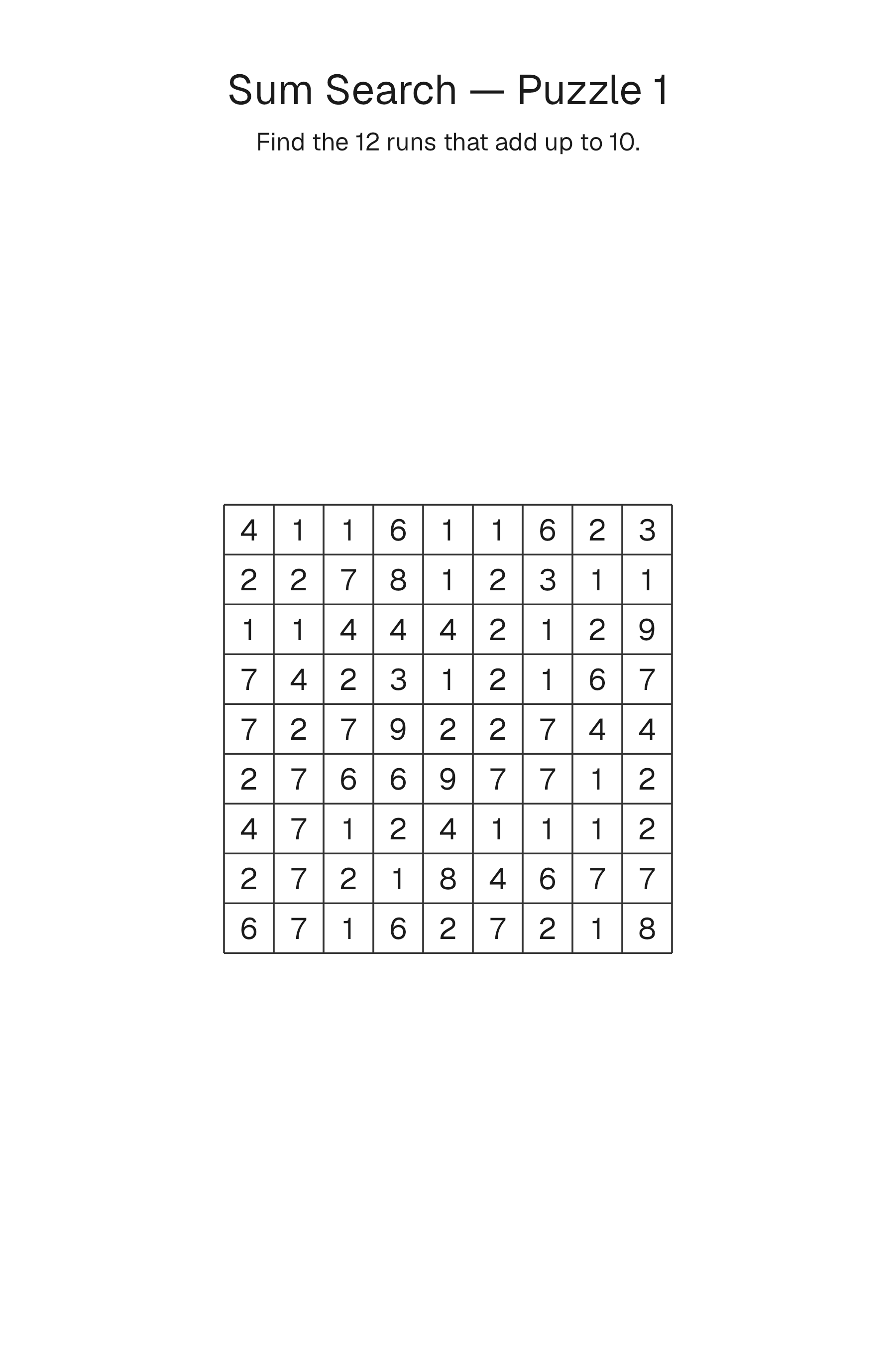 Printable Sum Search puzzle page