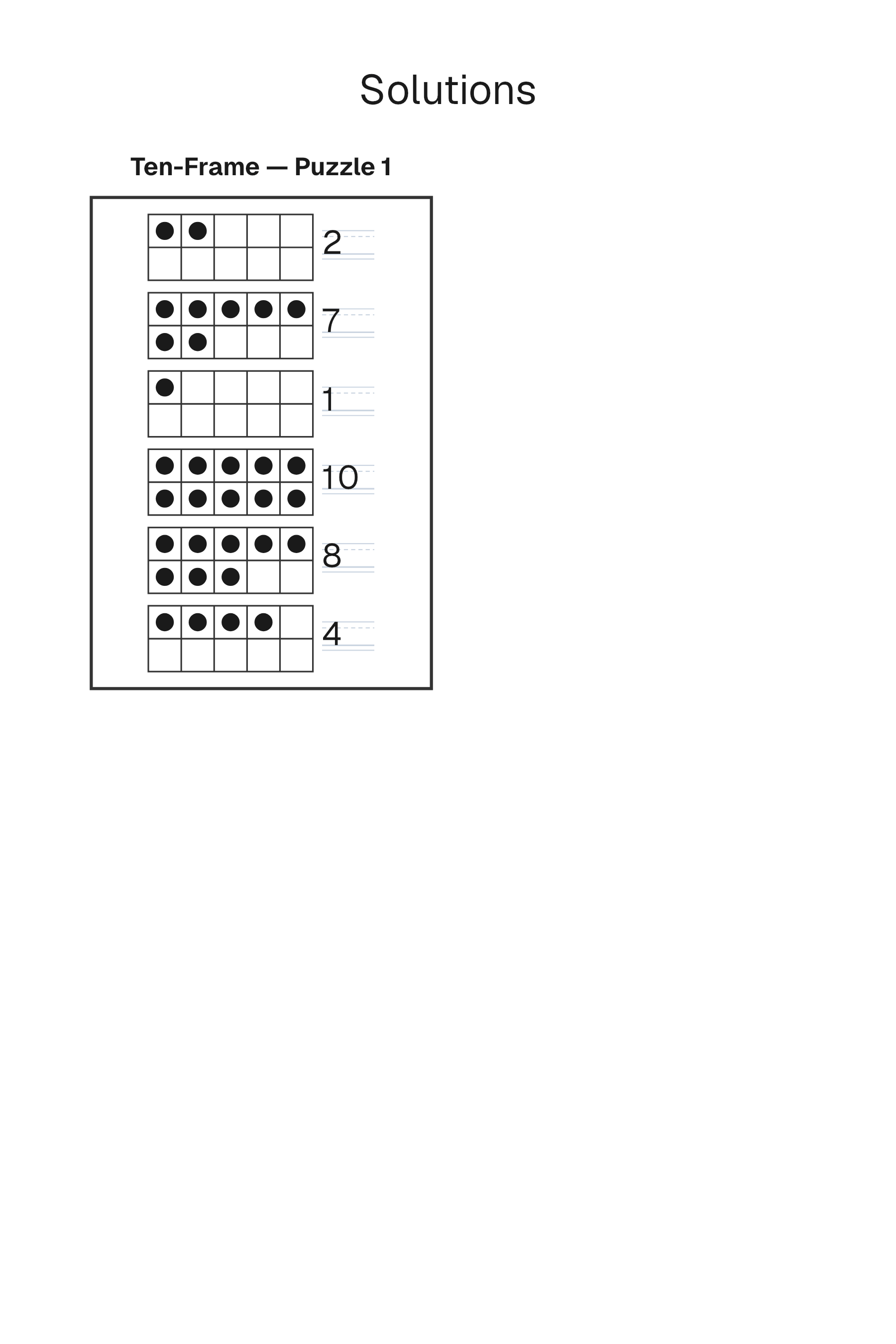 Ten Frame solution page