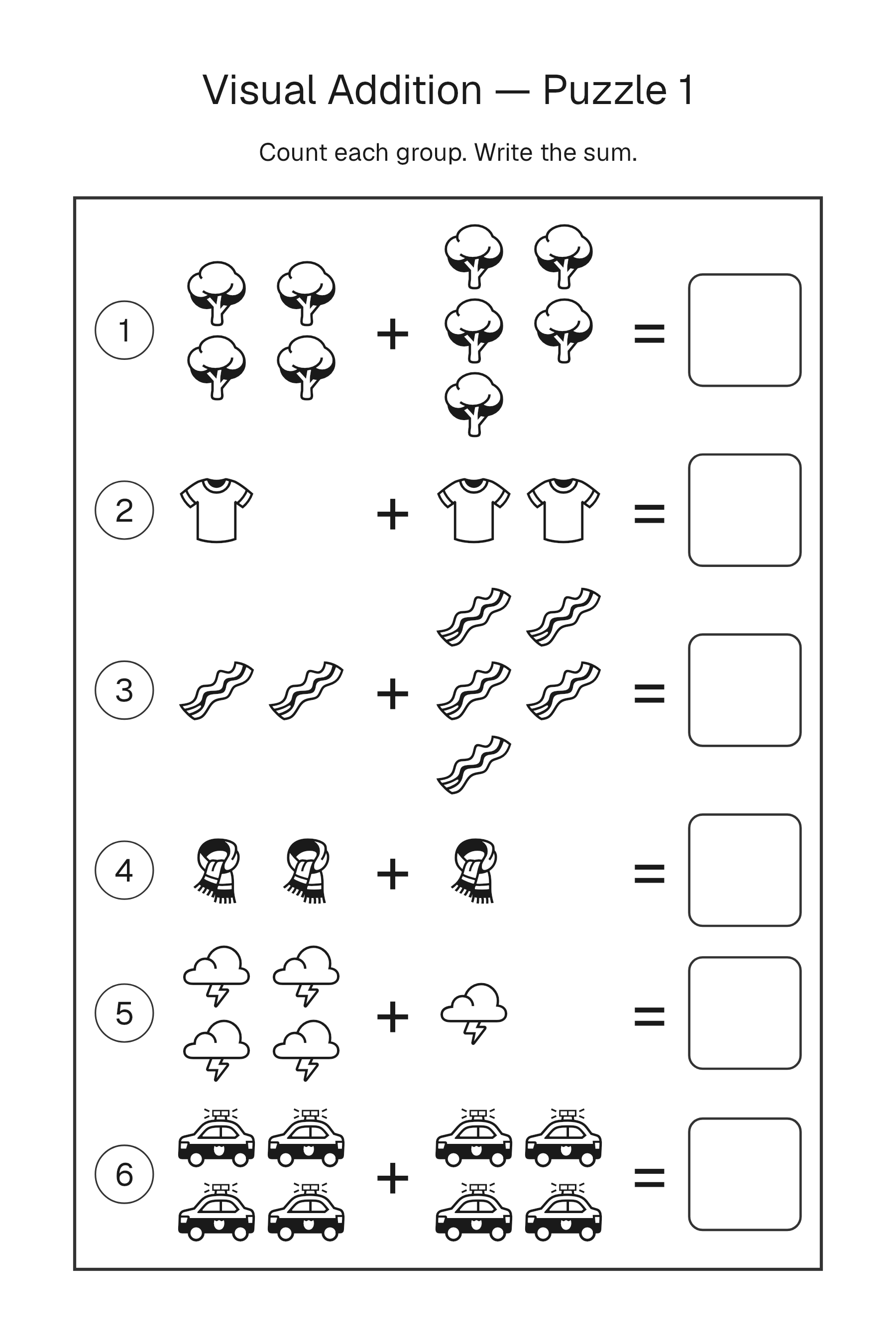 Printable Visual Addition puzzle page