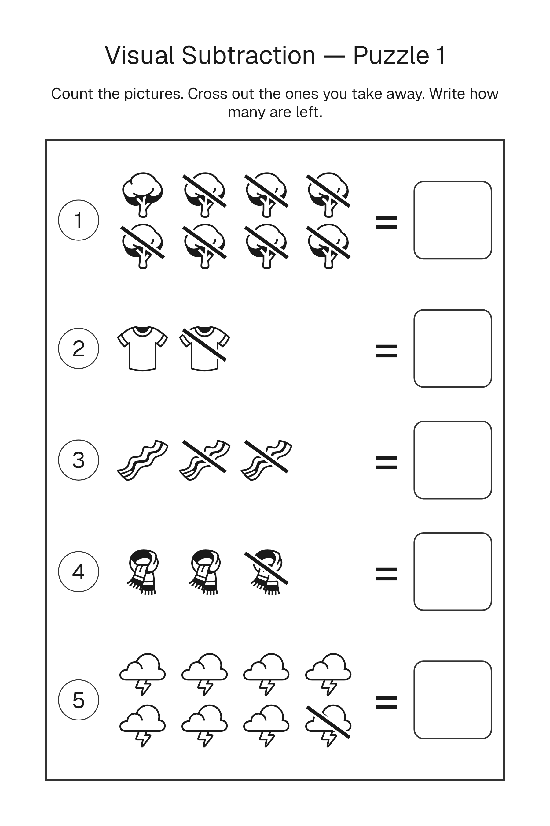 Printable Visual Subtraction puzzle page