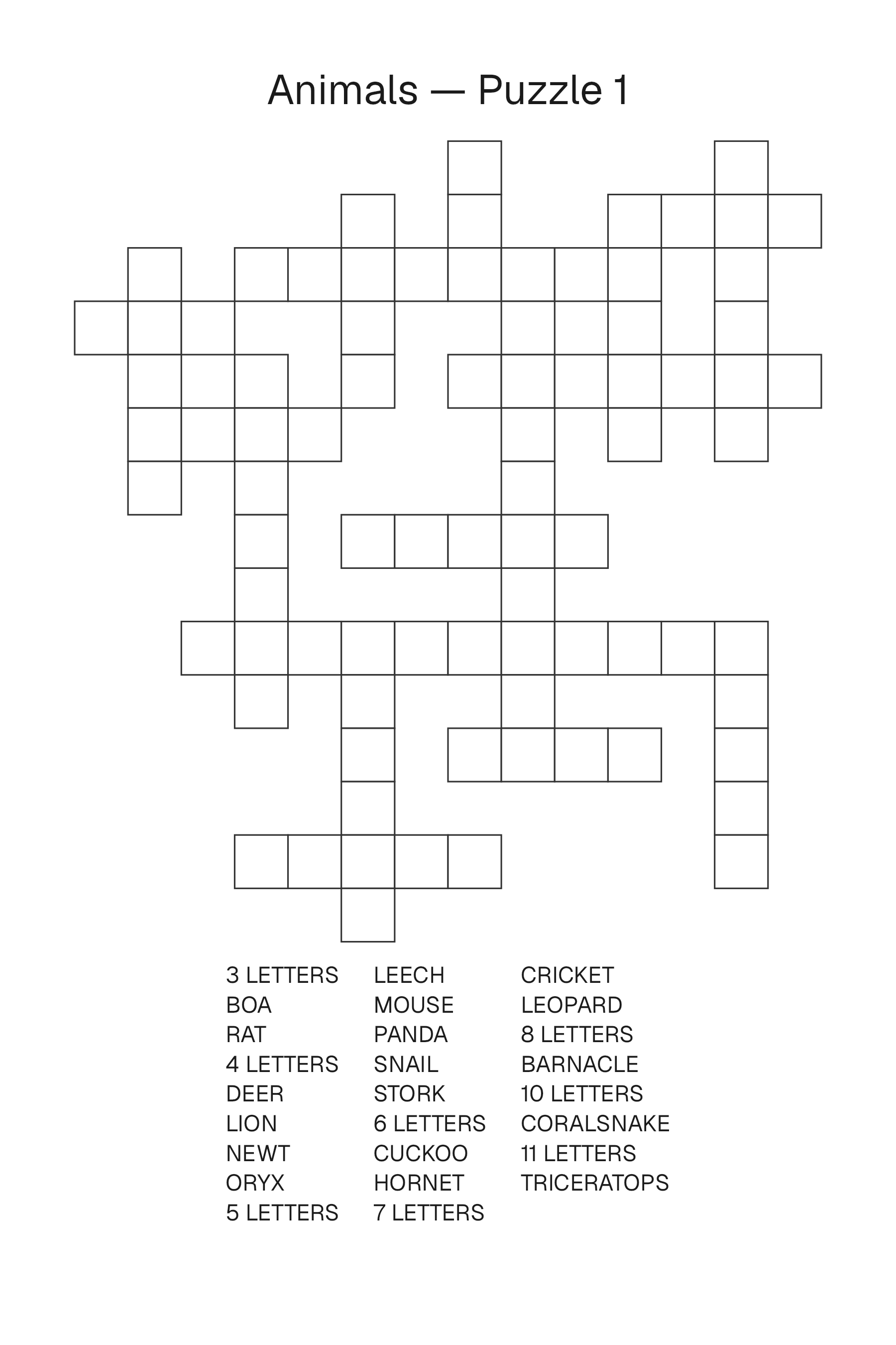 Printable Word Fill-In puzzle page