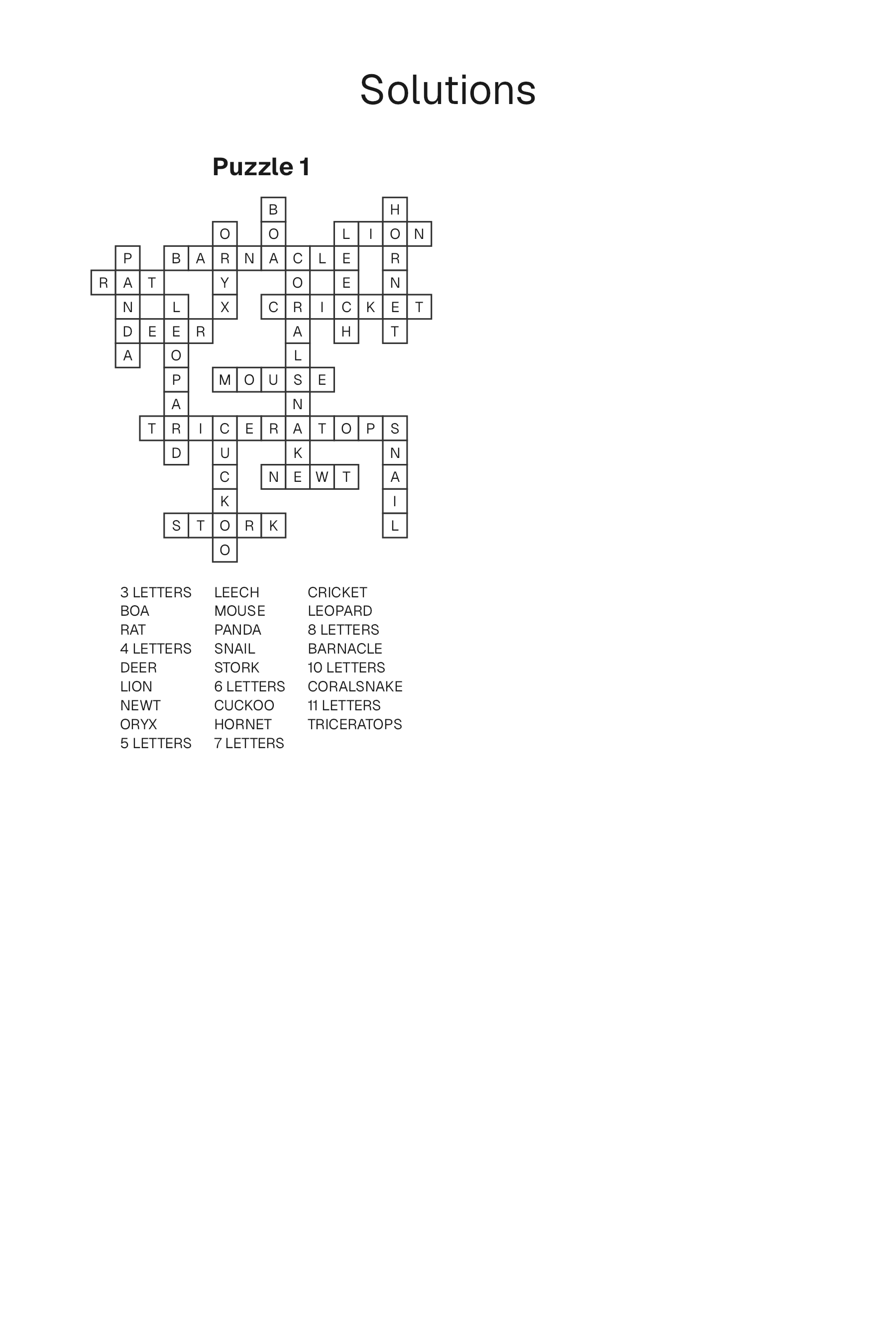 Word Fill-In solution page
