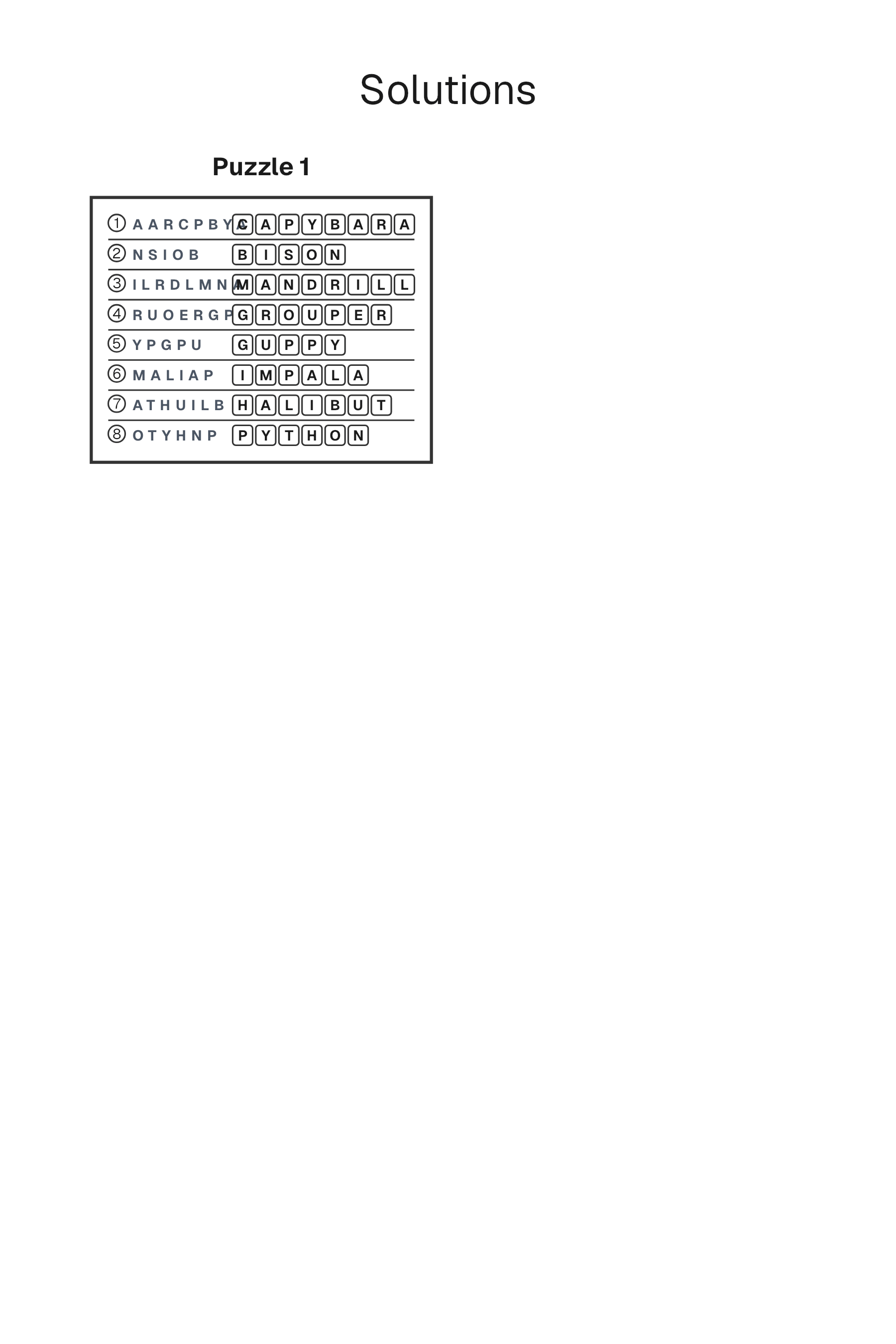 Word Scramble solution page