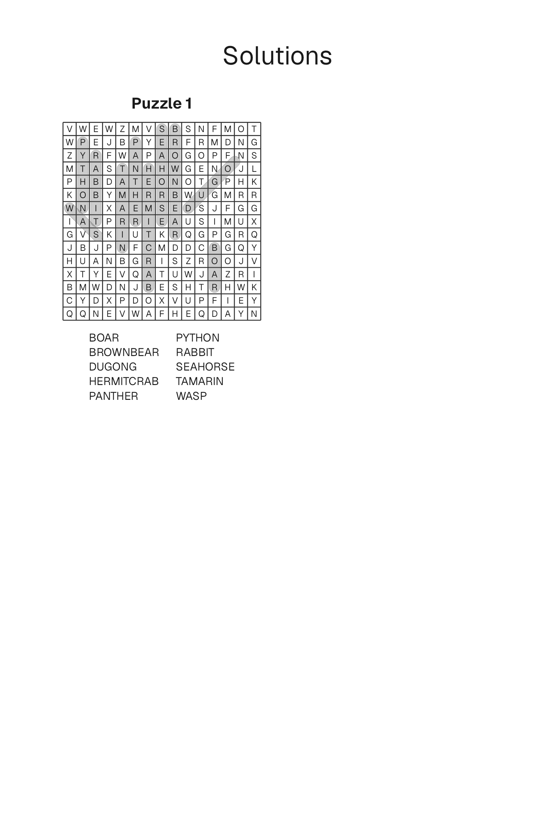Word Search solution page