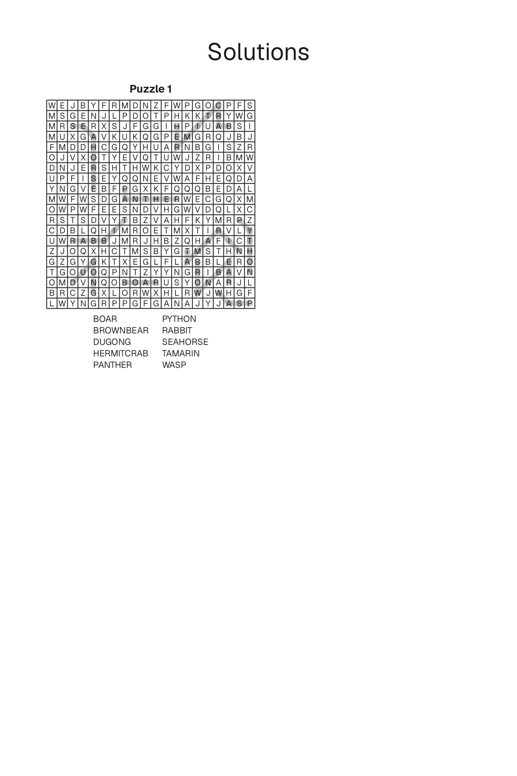 Word Search Maze solution page